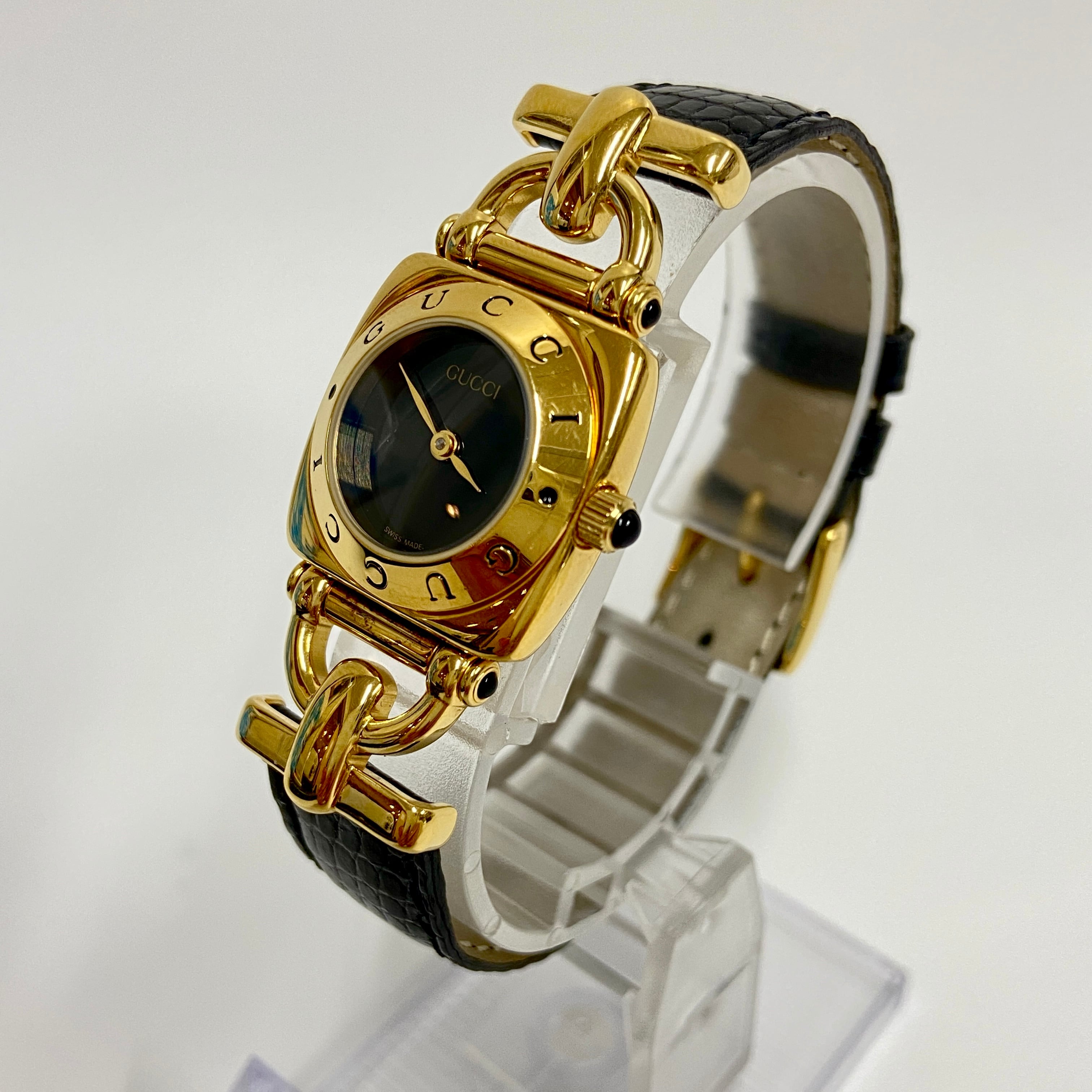 GUCCI グッチ 6300L ロゴベゼル ホースビット 腕時計 GP /レザーベルト