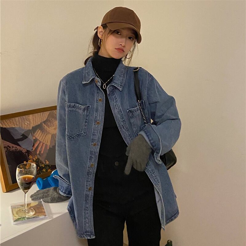 シャツ レディースルーズスタイルスタンダードジャケット スプリングトップス ロング レトロ 春物 ブラックストロベリース88152773518