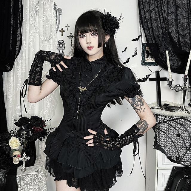 サブカル 服 地雷系 通販 シャツ半袖 ダークファッション クラシカルゴシック 闇かわいい