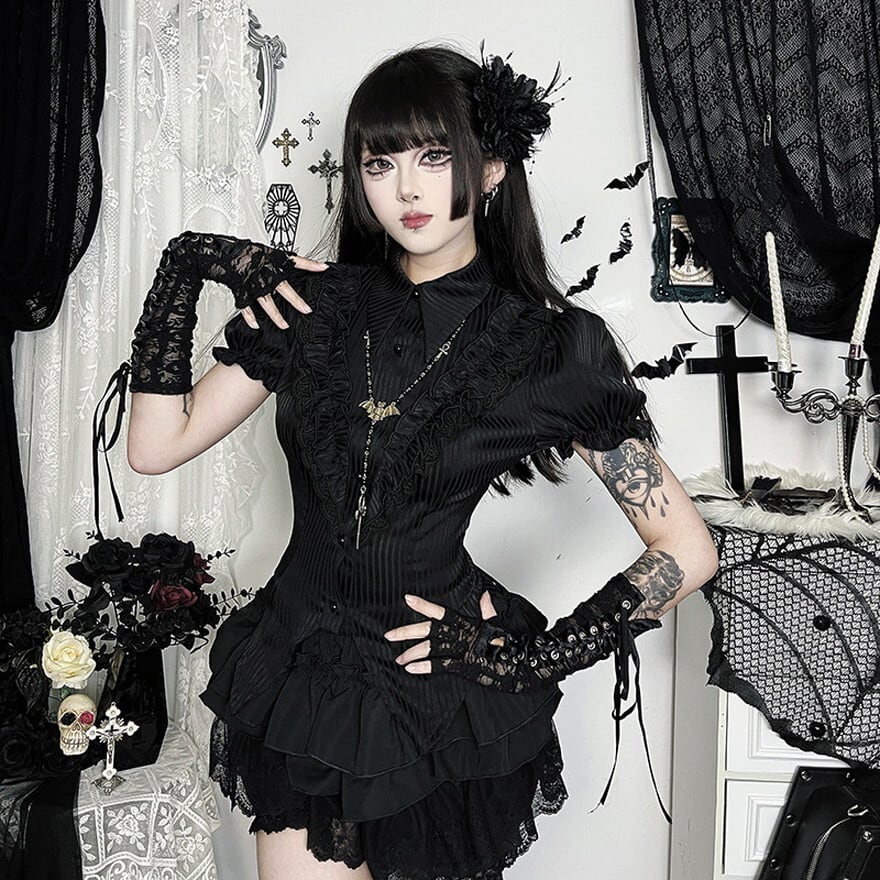 サブカル 服 地雷系 通販 シャツ半袖 ダークファッション クラシカルゴシック 闇かわいい