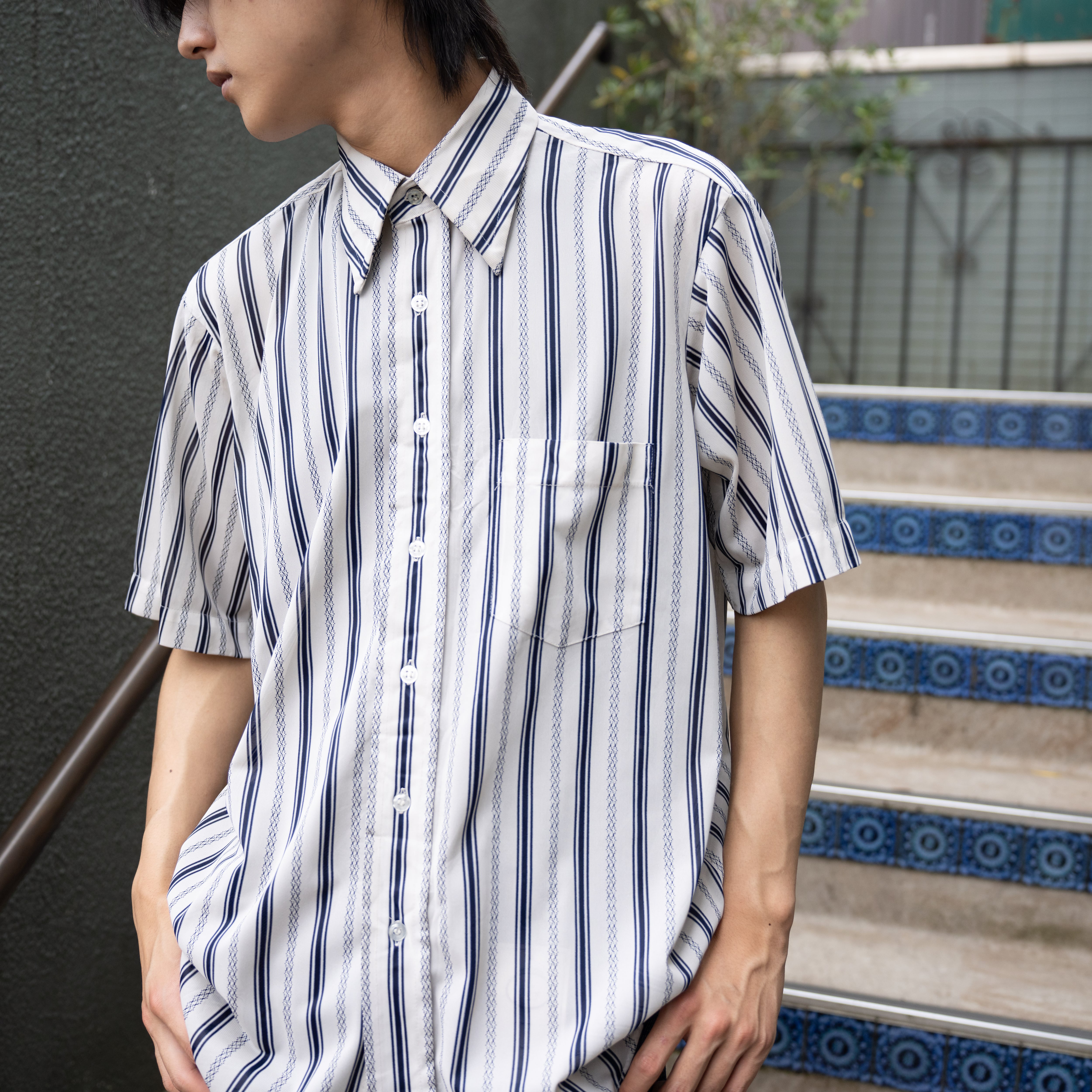 70's USA VINTAGE Arrow HALF SLEEVE STRIPE PATTERNED SHIRT/70年代