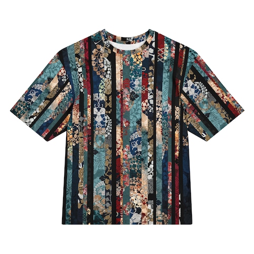 和紋様装飾ストライプ　ブルー　和柄ユニセックス 150G Breeze Tシャツ
