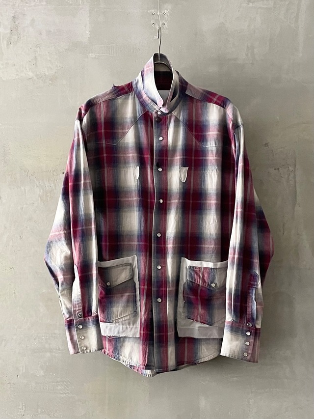 TrAnsference replaced pockets ombre check western shirt - red