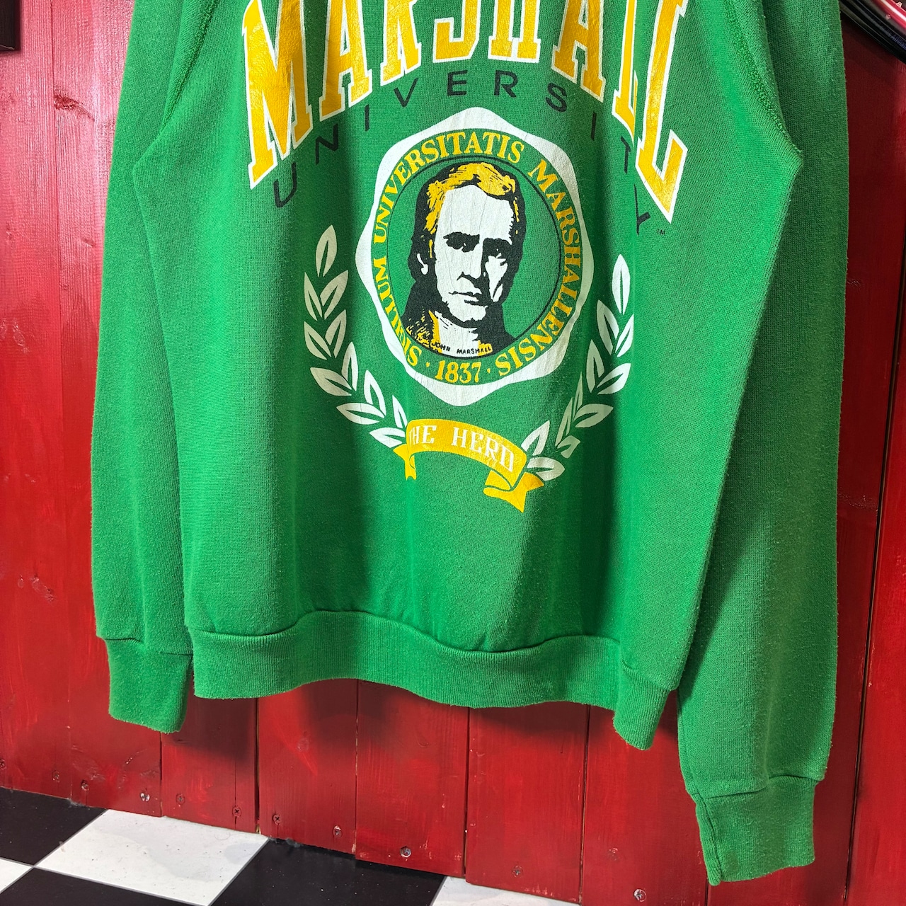 90s TULTEX / USA製 / MARSHALL UNIVERSITY カレッジスウェット / グリーン / Lサイズ ビッグプリント・ラグラン