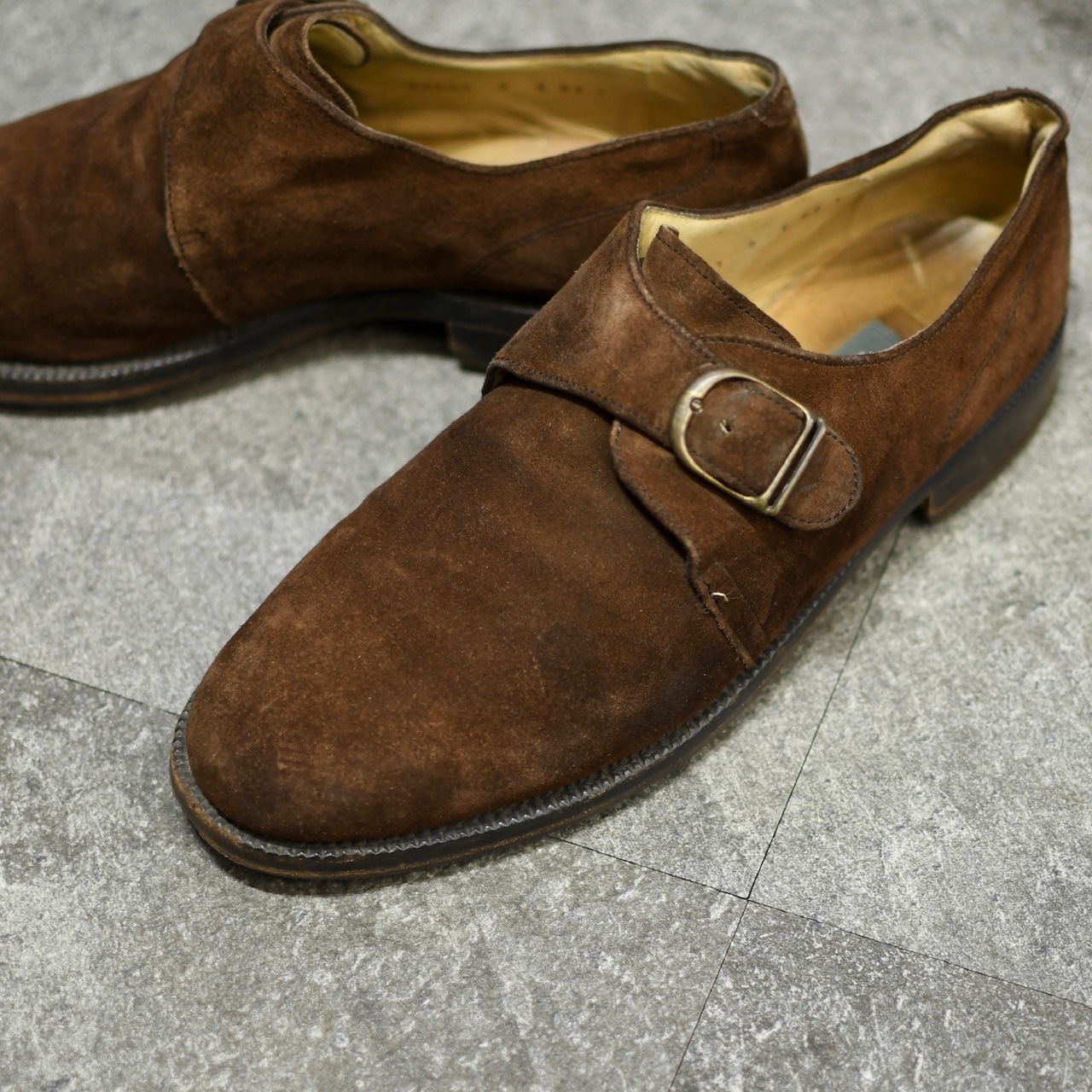 BALLY single monk strap brown suede shoes