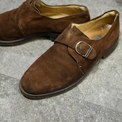 BALLY single monk strap brown suede shoes