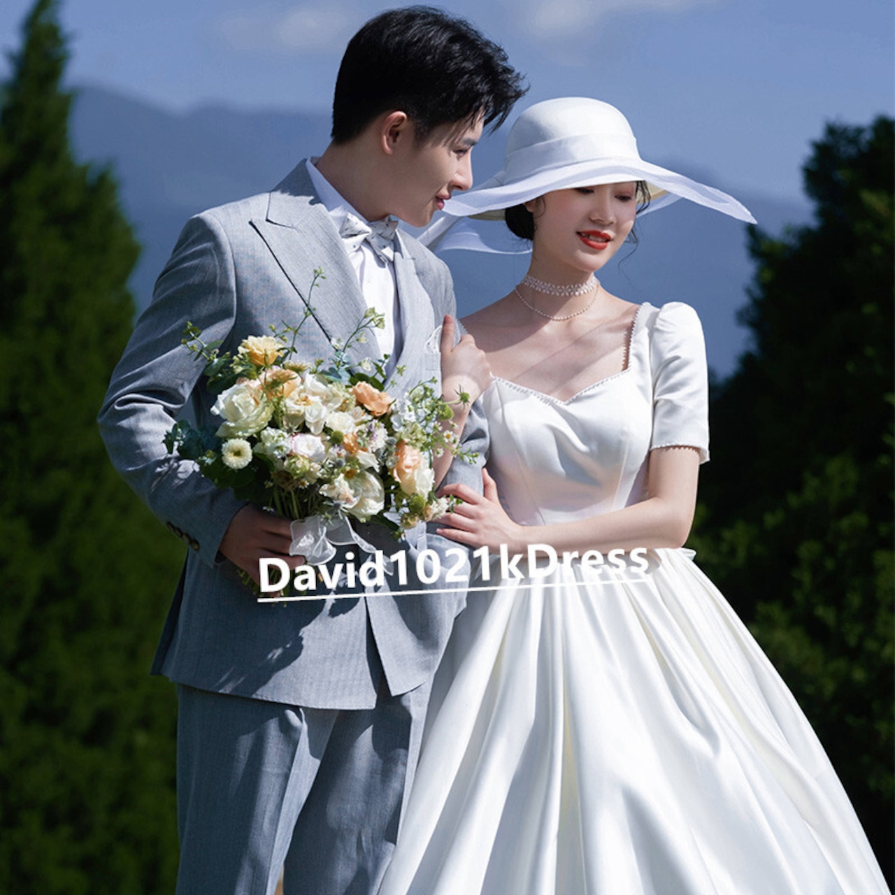 フランス式 ヘプバーン風 ウエディングドレス 写真撮影 2次会  