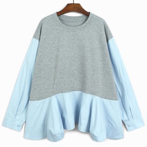RUFFLED HEM CONTRAST RELAXED LONG SLEEVE SHIRT M-18788