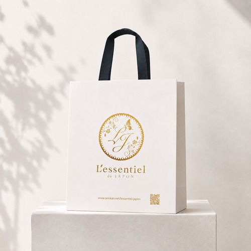 【L’essentiel du JAPON】手提げ袋 Lサイズ｜ギフトバッグ 紙袋 ショッパー 270×100×320mm ホワイト 白 ゴールドロゴ 大きめサイズ プレゼント ラッピング 贈り物 手土産