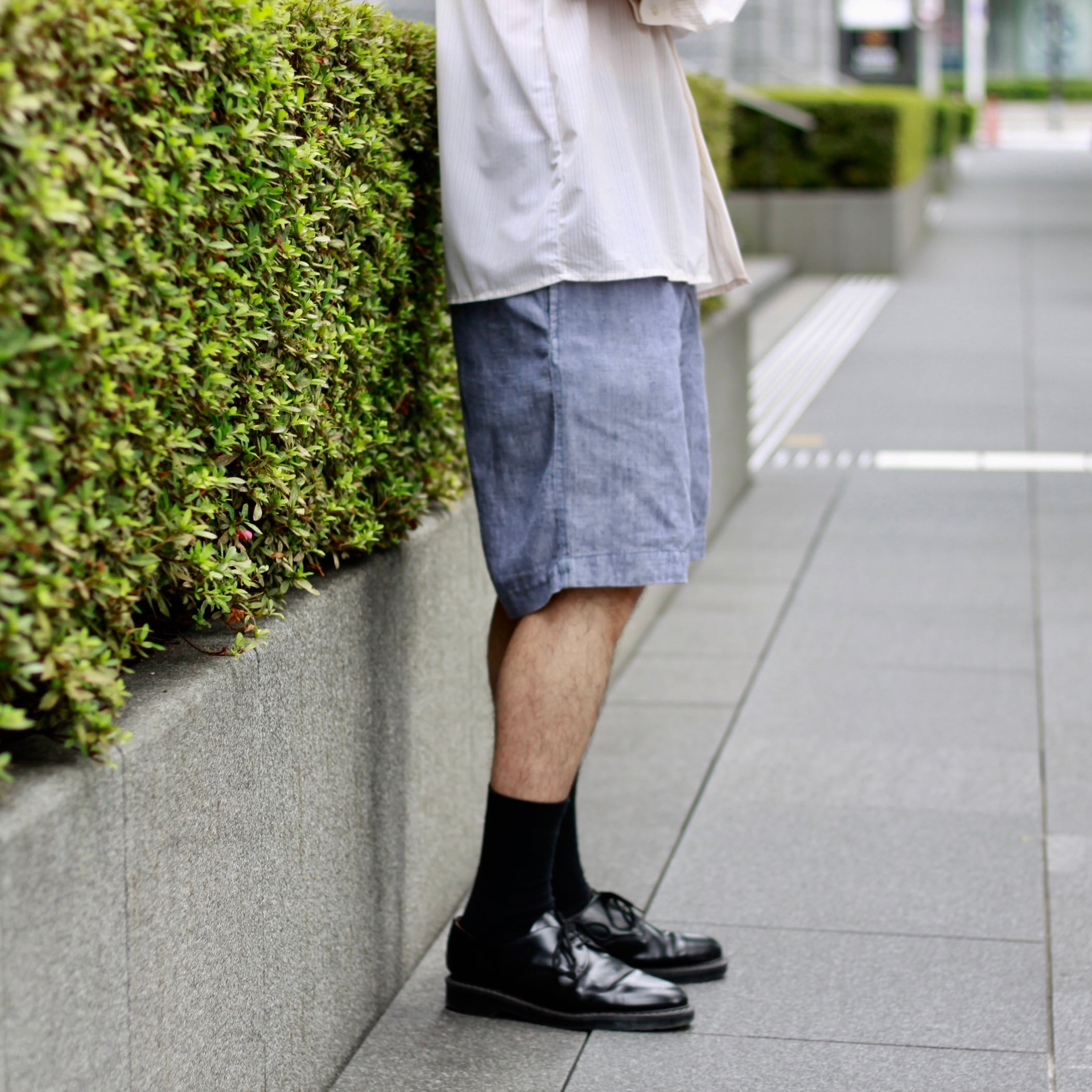 0627. 1950's French navy linen sailor shorts ブルー ミリタリー