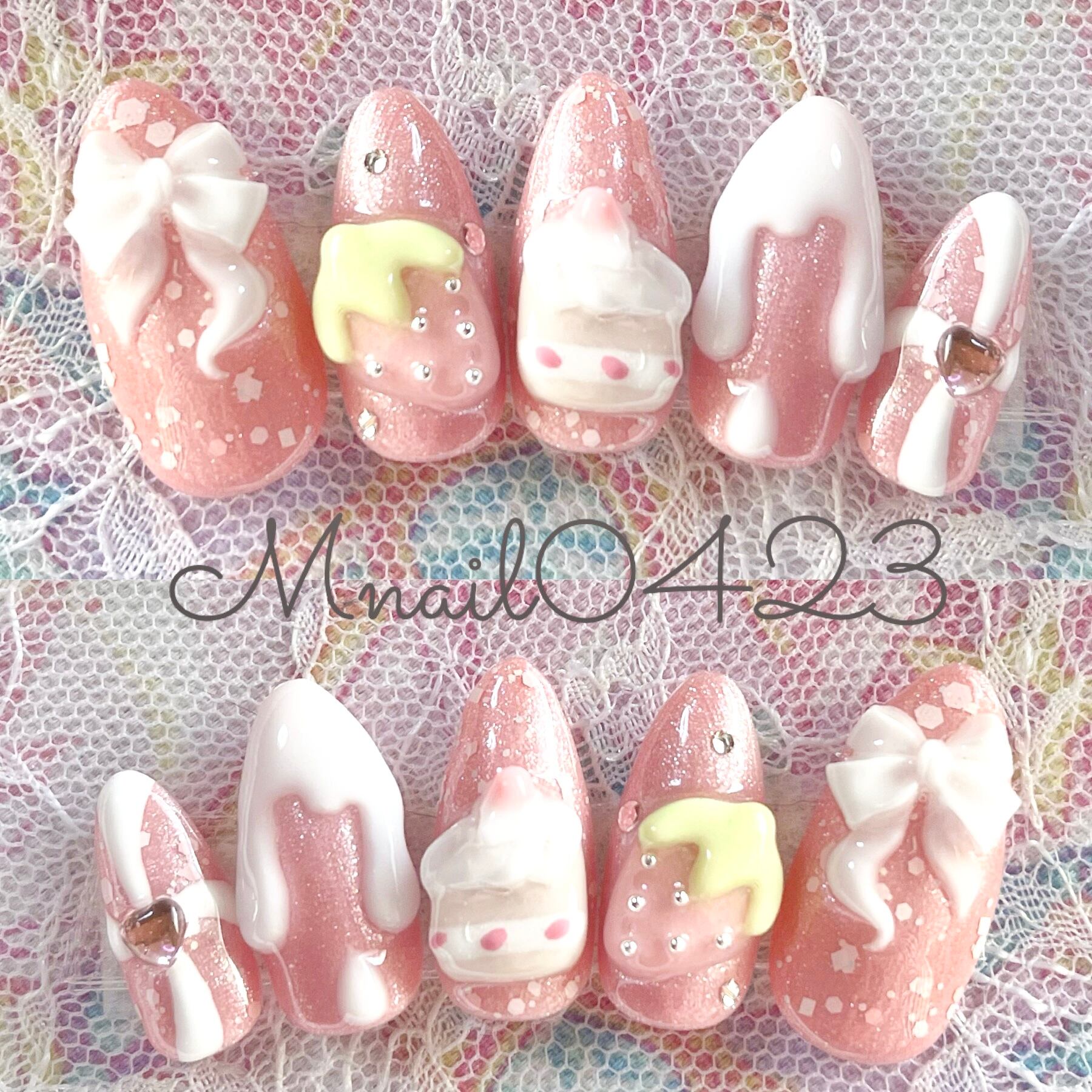 現品販売♥3dネイルチップ♡ 地雷系ネイル ちゅるんとホワイトピンク