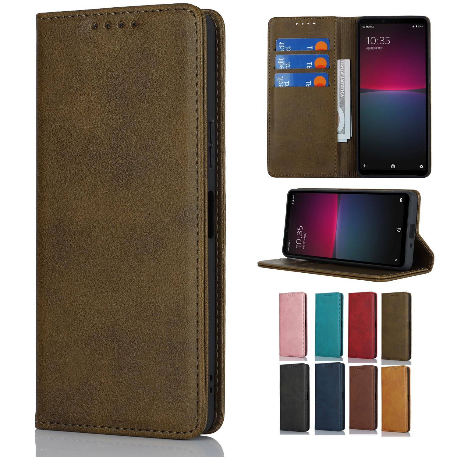 Cavor AQUOS sense plus SH-M07/Android One X4 ケース手帳型AQUOS sense plusカバー手帳型Android One X4 財布型 携帯 カバーSH-M07スマホケースタンド機能 sense plus スマホケース 落ち着いた色カードケースAQUOS sense plus 携帯カバー カード入れ 横置 合成皮革 内蔵マグネットト【ダークグリーン】