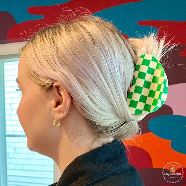 «即納» Chunks Checker Claw Green / White チャンクス バンスクリップ・ヘアピン