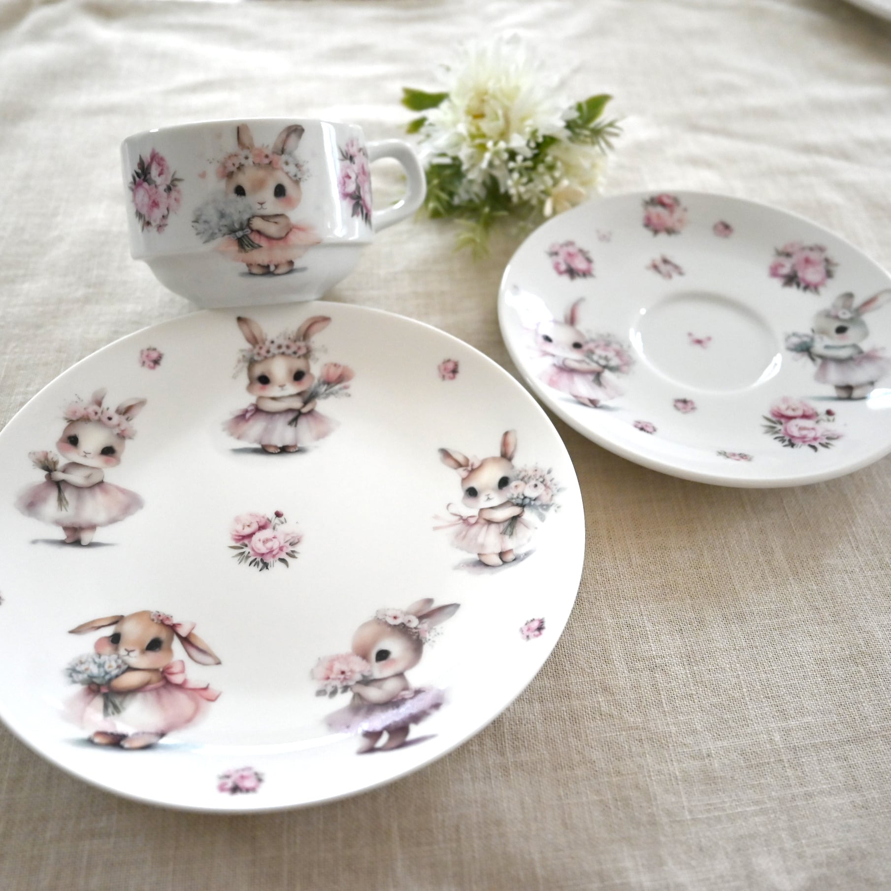 白磁用 水彩FlowerBunny フラワーバニー A4サイズ （ポーセリンアート