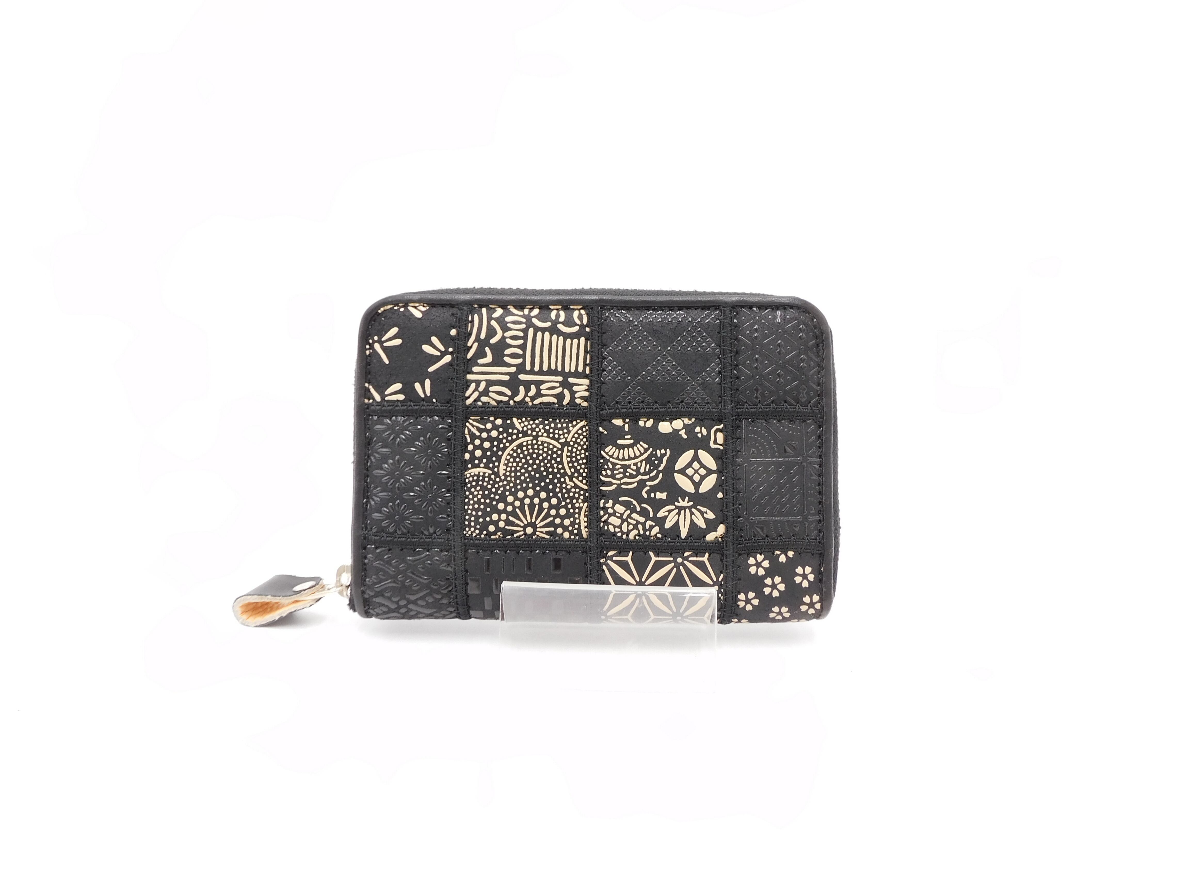 【美品】印傳の長財布　パッチワーク柄 印傳 ラウンド長財布（モノトーン／パッチワーク） 浅草前川印伝