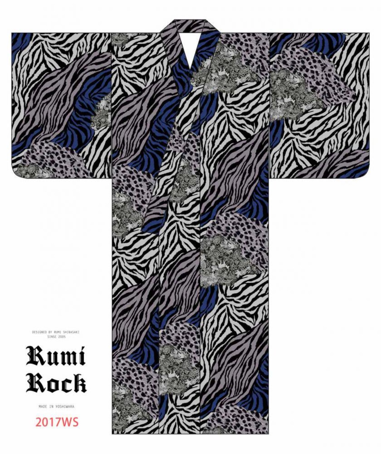 【受注商品】Rumi Rockきもの「レースゼブラ」ブルー　[A639]