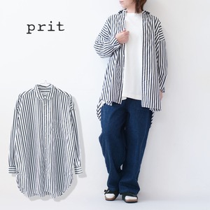 prit [プリット] ギザ超長綿ストライプレギュラーカラービッグロングシャツ [P81451] ビッグシルエットシャツ・コットンシャツ・ストライプシャツ・ワイドシルエット・LADY'S [2024SS]