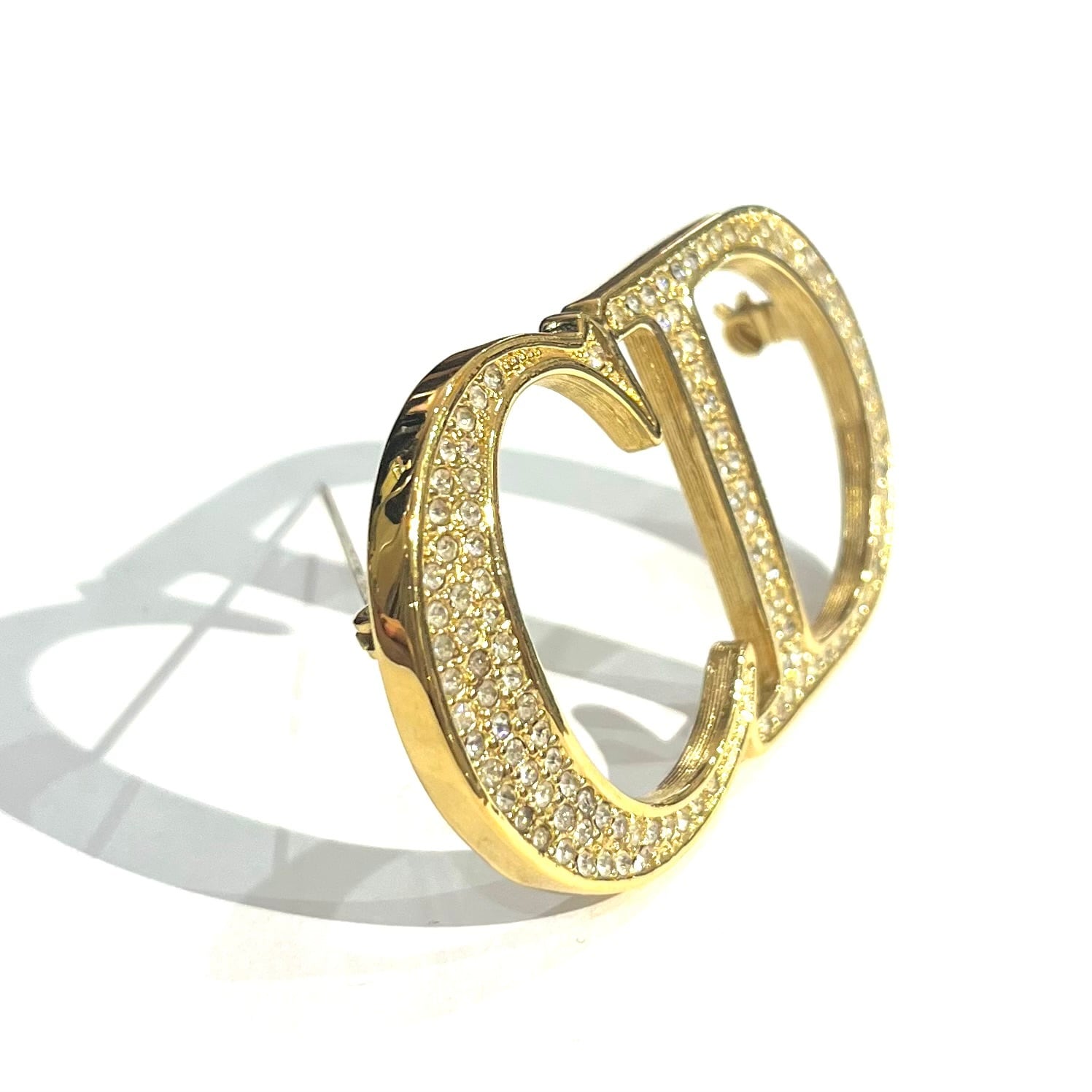 Christian Dior ディオール CDロゴ ラインストーン ブローチ Christian Dior】CDロゴ ラインストーン ブローチ／ゴールド