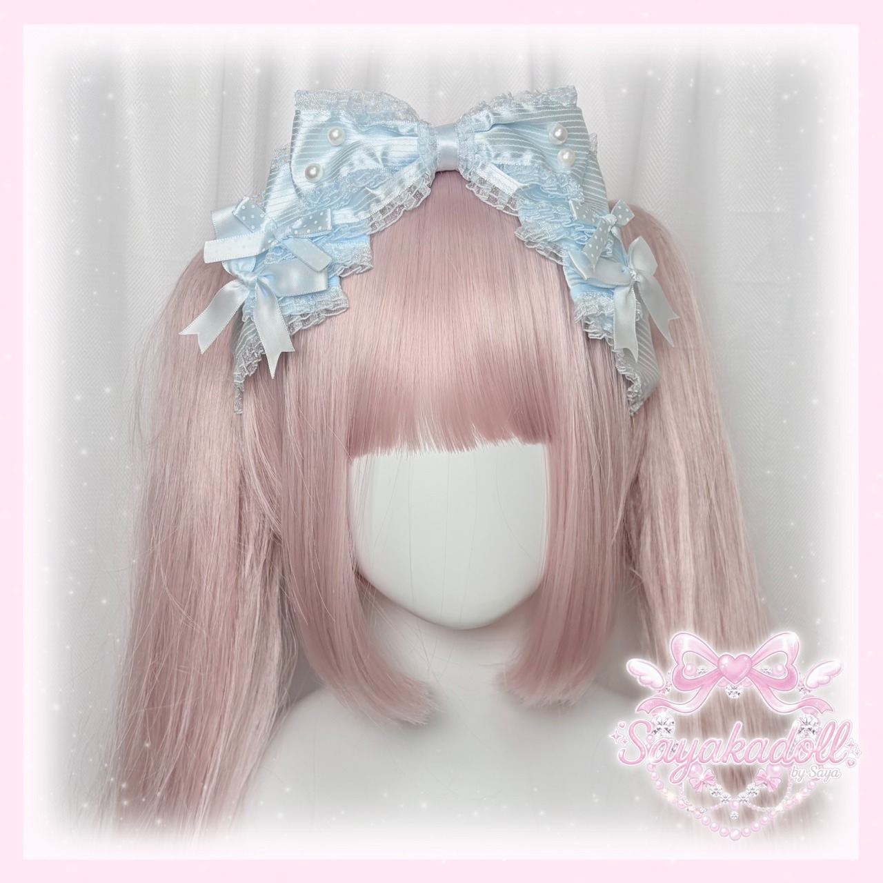 ♡【全6色】ドーリープリンセス パール&ドットサテンリボン 2wayヘアクリップカチューシャ black ♡