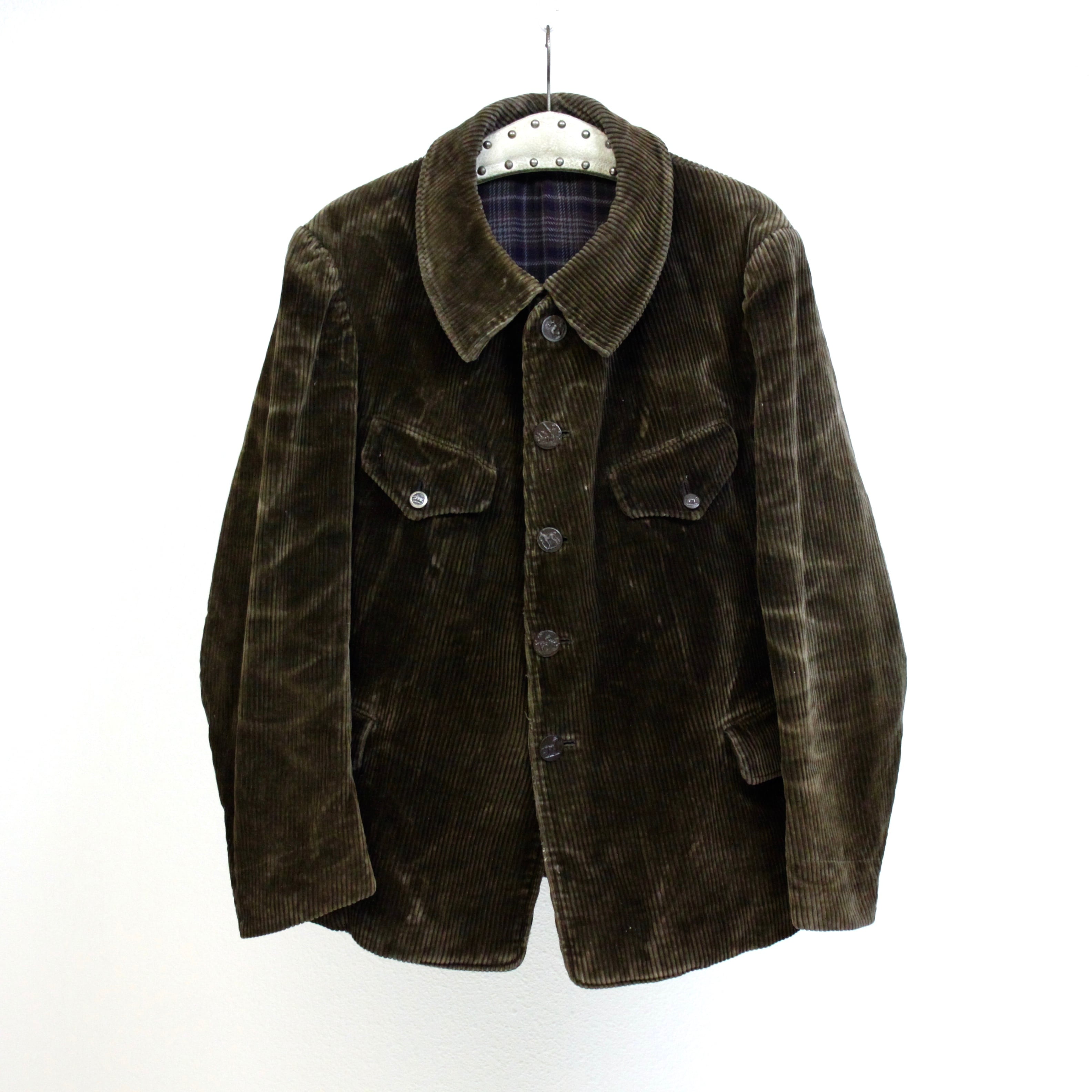 0195 / 1940's French hunting jacket animal buttons ブラウン 太畝 ...