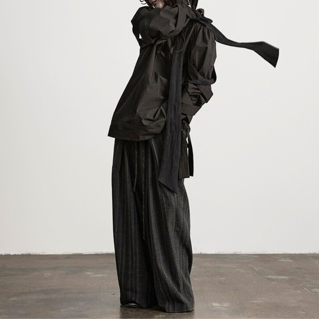 Pinstripe wide tuck pants C1489