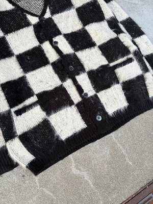 UNIVERD72 / モヘアタッチ起毛カーディガン / カーディガン / チェッカーフラッグ柄 / BLACK×WHITE