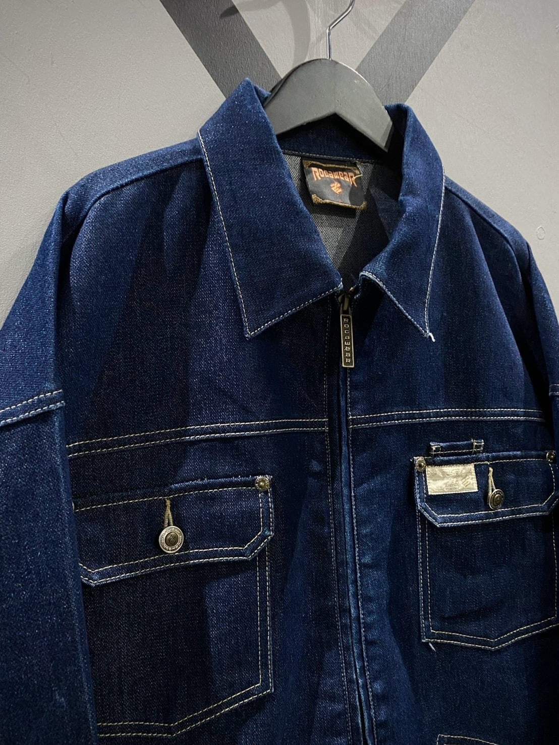 X VINTAGE】“ROCAWEAR” Vintage Loose Zip-Up Metallic Denim Jacket