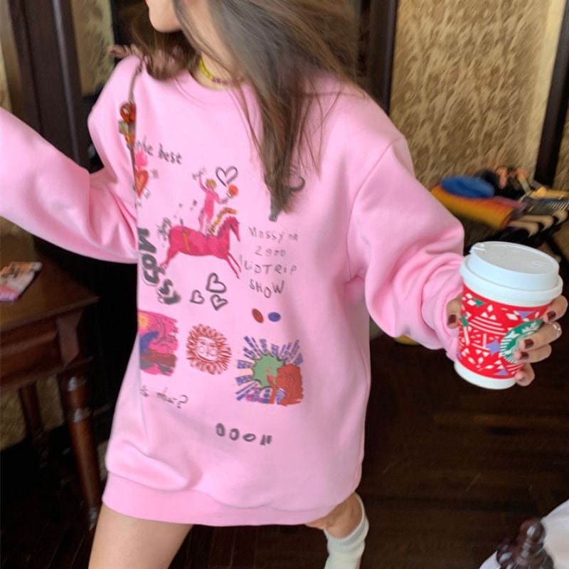 Printed oversized sweatshirt《2colors》 00513