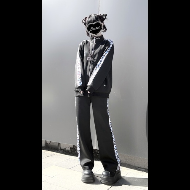 ブルーピンクレオパードラインワイドトラックパンツ(2カラー)(lli_7414)