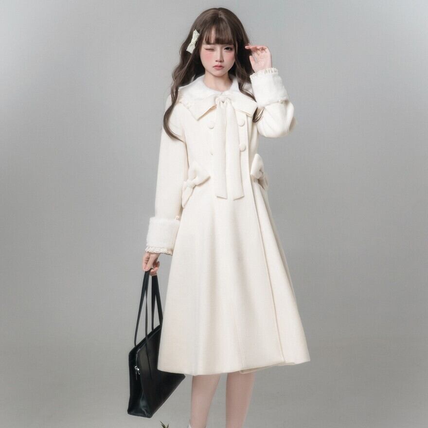 地雷系　量産型　服　まとめ売り　姫系　レディース服　コート　バッグ　セットアップ 量産型 ロングコート リボン×ファー×フリル 姫系 参戦服向け｜WithU