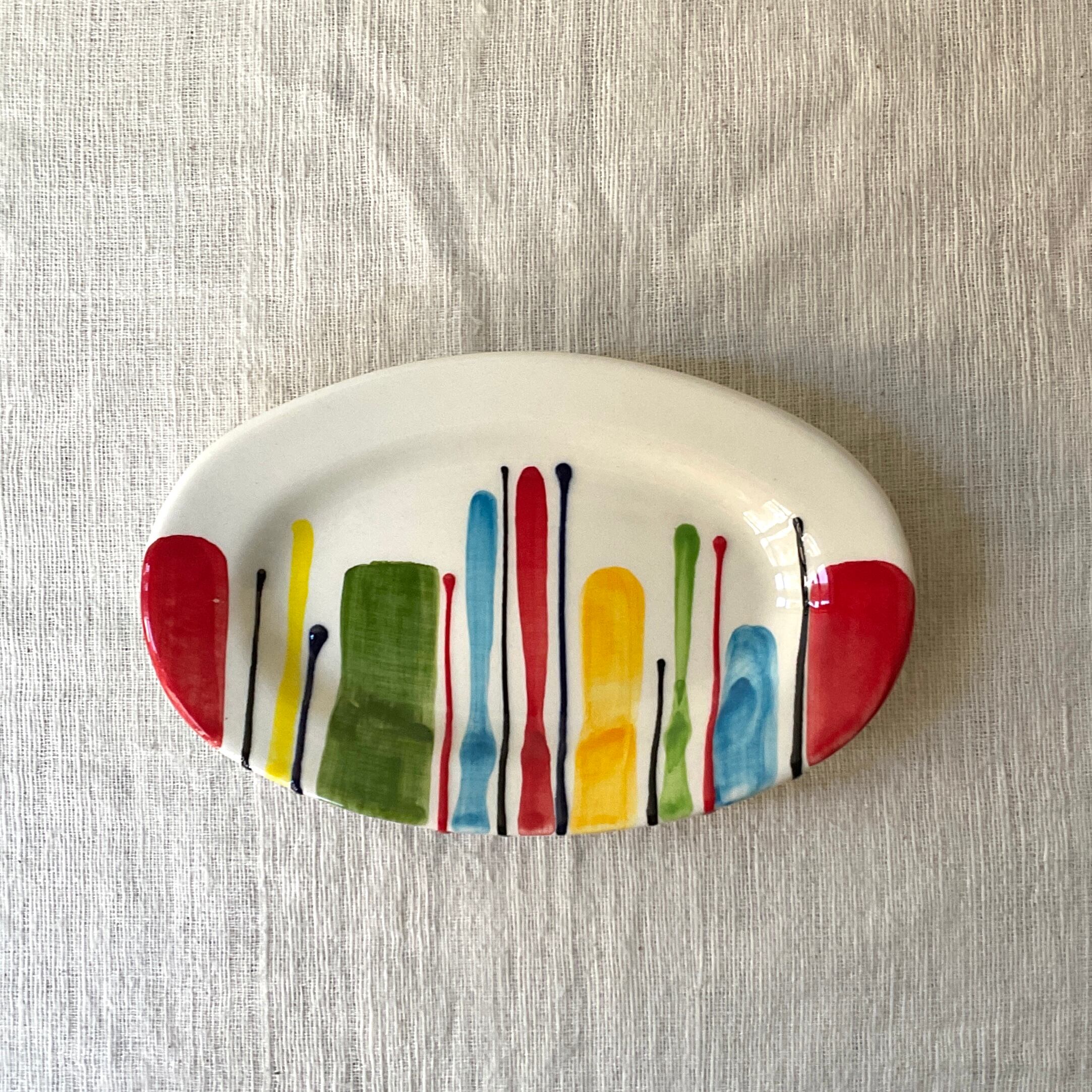 スペイン陶器】だ円皿（ストライプ） | 照明＆エシカルライフスタイル