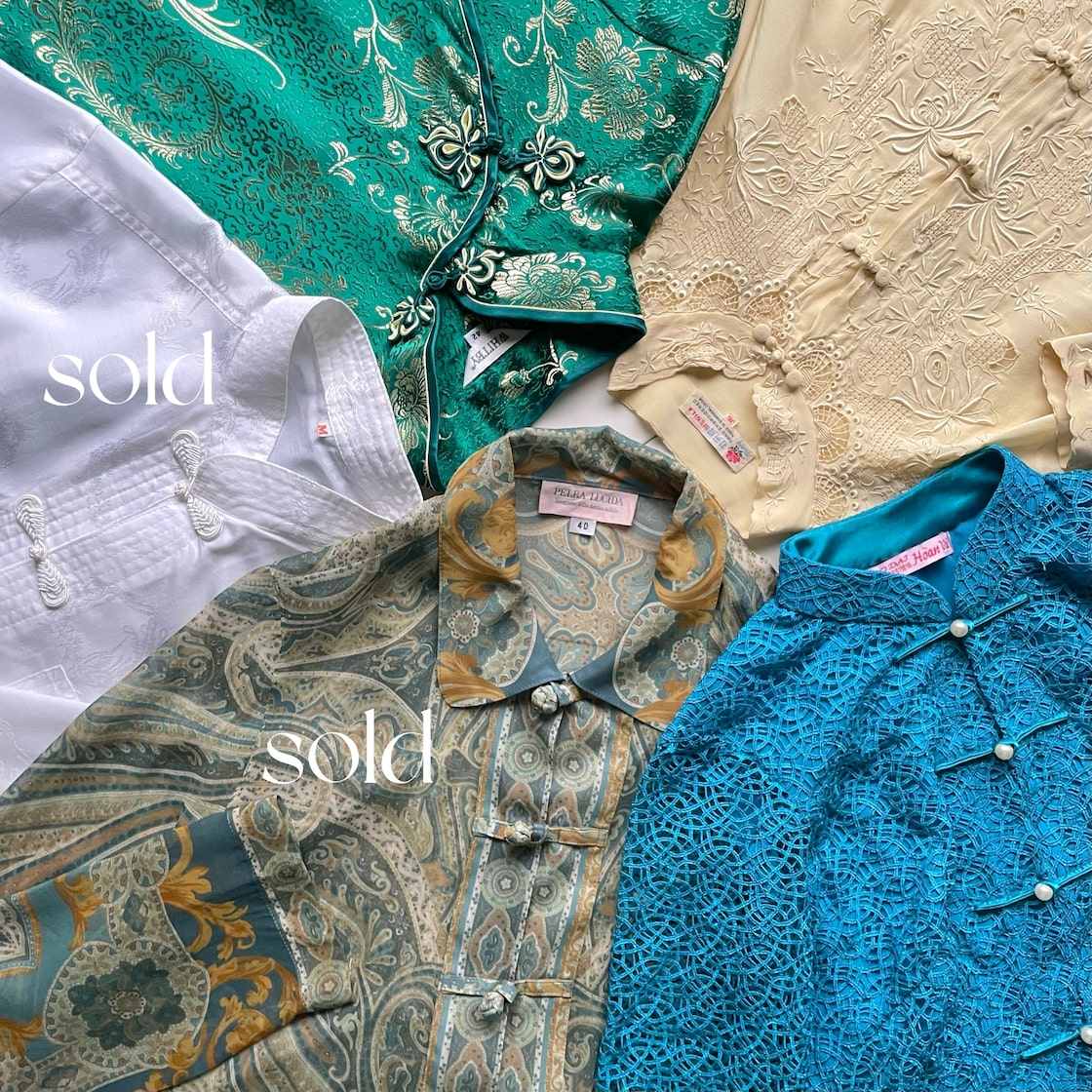 Shantou embroidery yellow Chinese blouse〈レトロ古着 汕頭刺繍