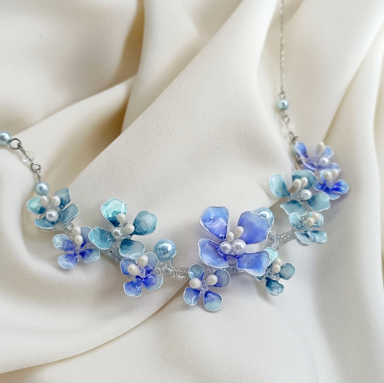 Hydrangea 紫陽花 水彩画のようなお花 ボタニカル ネックレス 