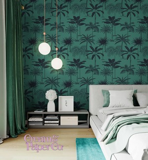 グリーン × ネイビー Tropical tree FL1-778201MT1 for DIY 53㎝×10m リピート64㎝