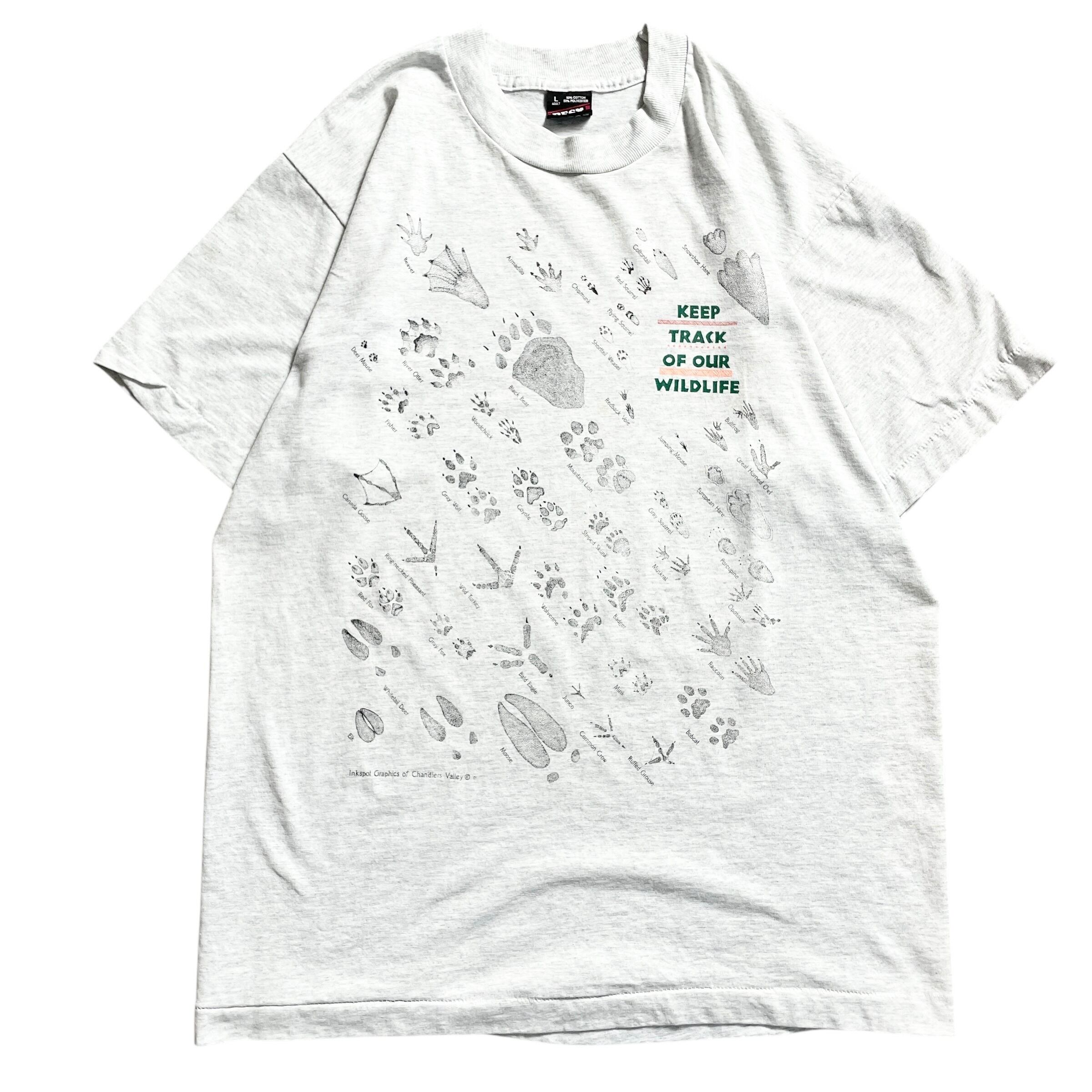 90s USA製 動物 足跡 アニマル vintage T-shirt