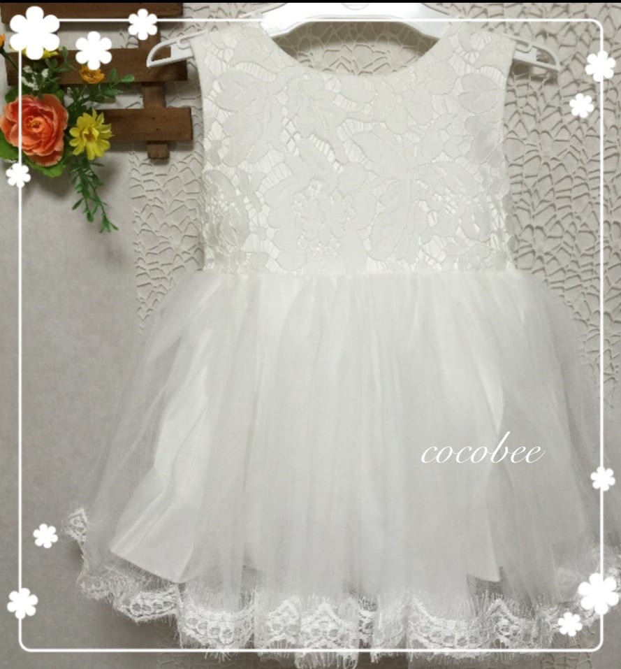 ♡ベビードレス♡ 90cm白 バラ シフォン レース パーティー 結婚式 子供