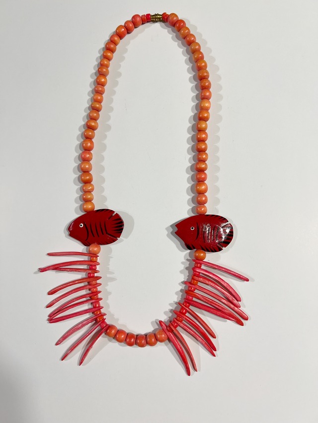 Dead stock red fish handpaint wood necklace ( 未使用 ヴィンテージ レッド × お魚 ハンドペイント ウッド ネックレス