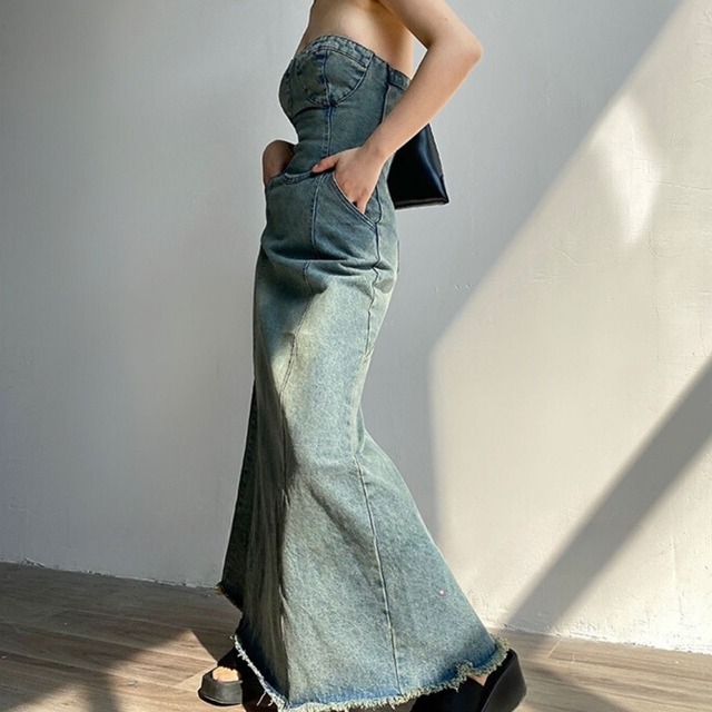 ベアデニムロングワンピース　LT0020035