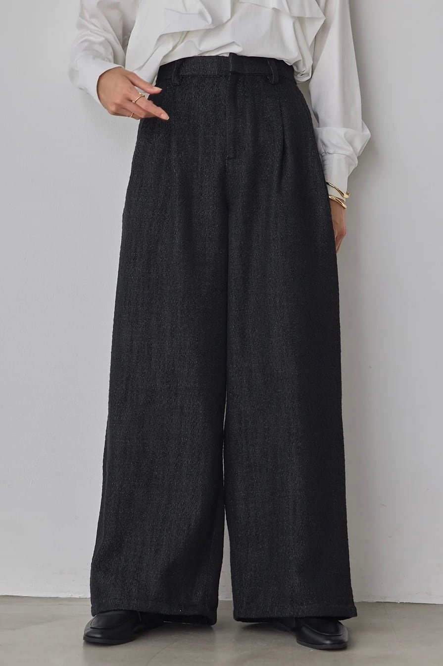 Denim Like Herringbone Tuck Pants デニムライク ヘリンボーンタックパンツ Black