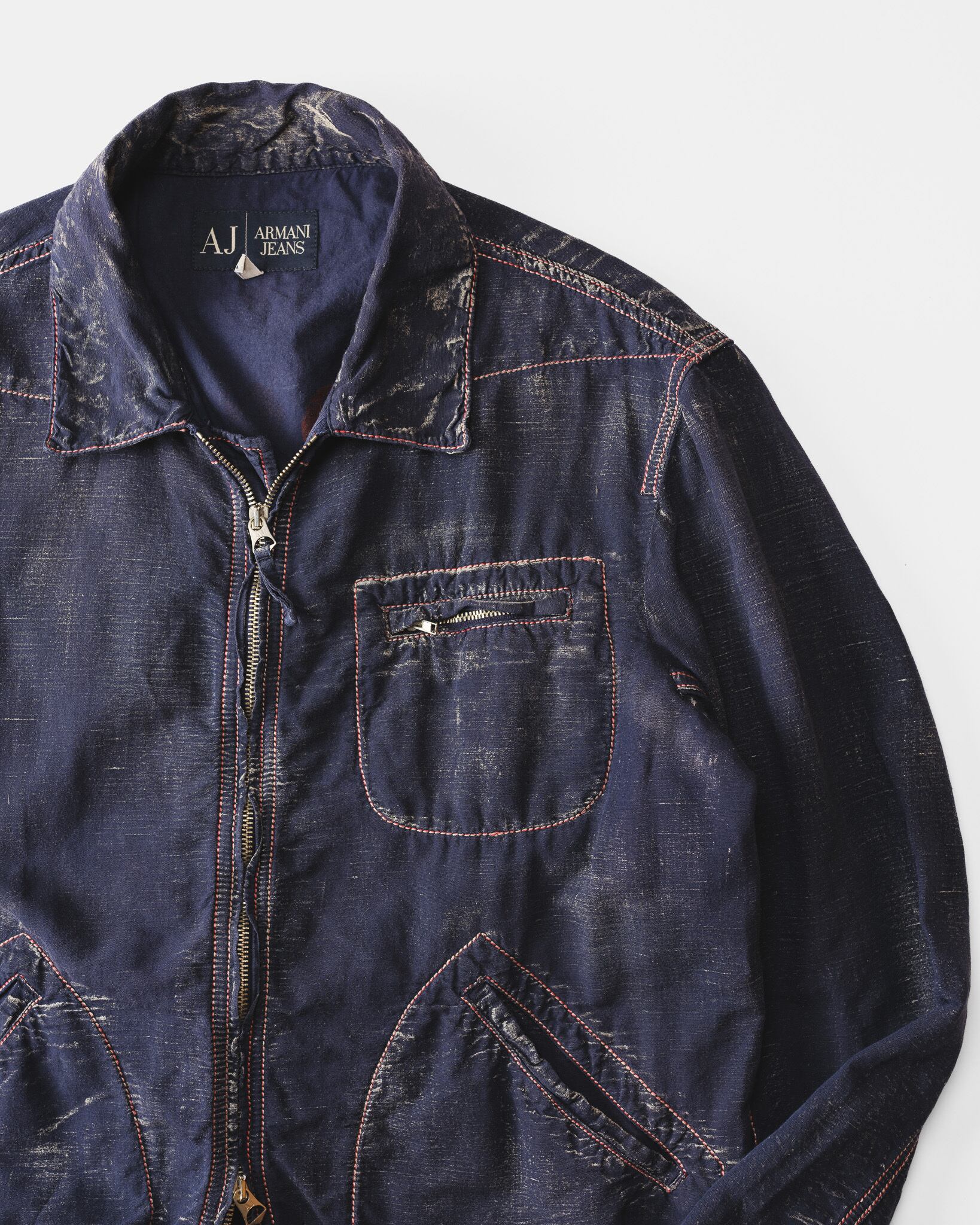 1990's] “ARMANI JEANS” Indigo Hemp Coating Jacket (Made in Italy