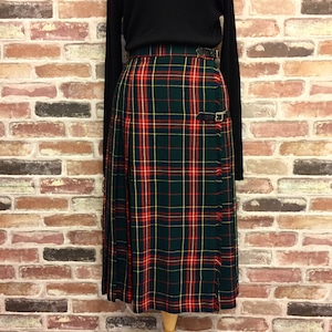 MADE IN ENGLAND Check Forest Green Wool Skirt