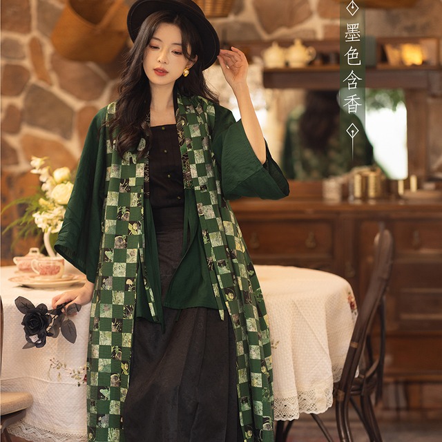中華ゴシック ロングベスト×ジレ 市松柄×レトロ風 羽織り｜WithU