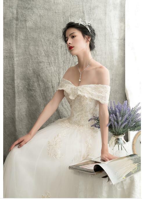 ウエディングドレス ホワイト 上質オーガンジー オフショル ロング