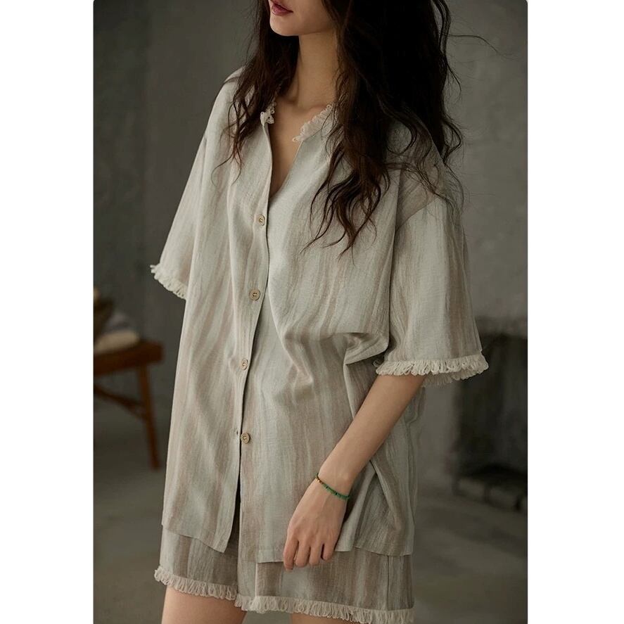 訳ありSALE【3piece】【M-2XL】stripe pattern summer pajamas p1695