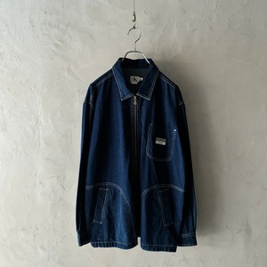 -Calvin Klein- 90's stitchwork design zip up denim shirt