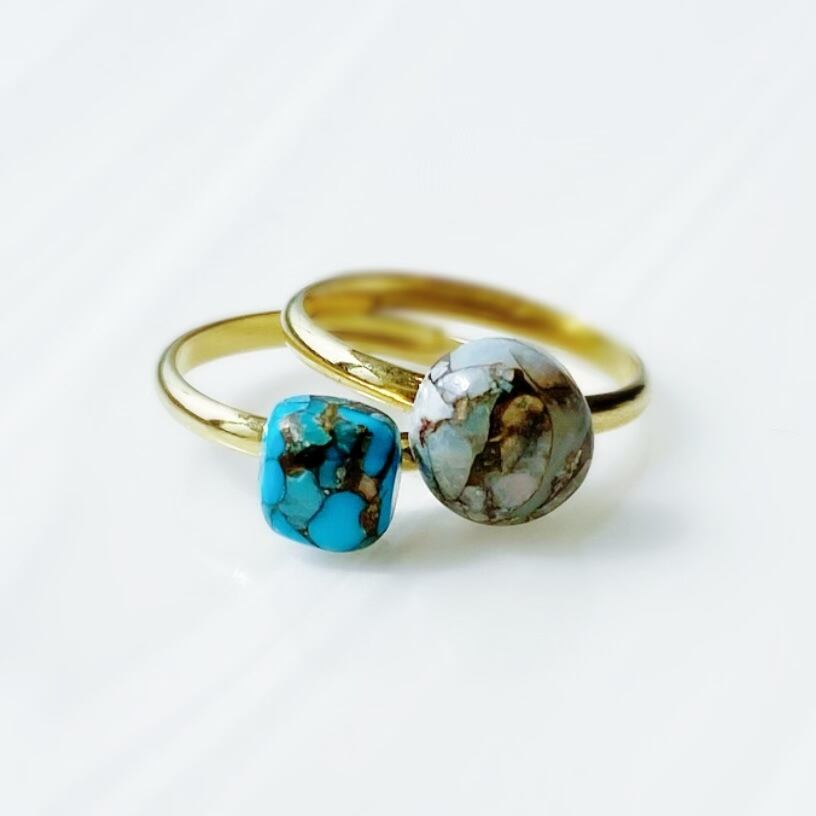 ブルーコッパーターコイズ &コッパーオパールのリング フリーサイズ -Eva&Emma-