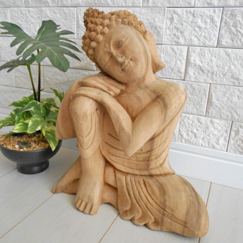 一刀彫 頬杖仏陀 25cm 仏像 仏陀 ブッダ オブジェ 仏像の置物 仏陀の