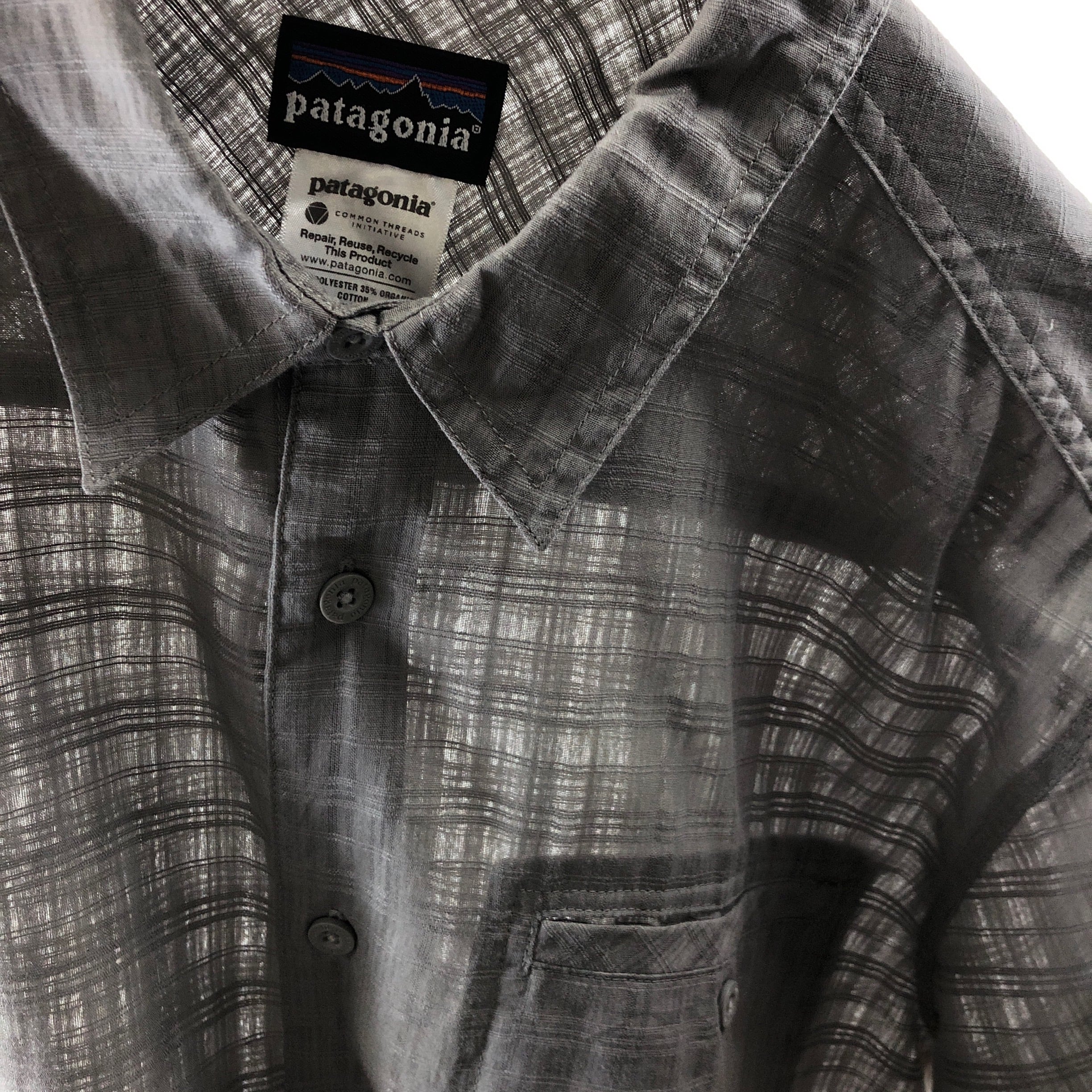 パタゴニア patagonia シャツ チェック柄 ジャガード グレー 半袖 メンズ M 古着 n045459