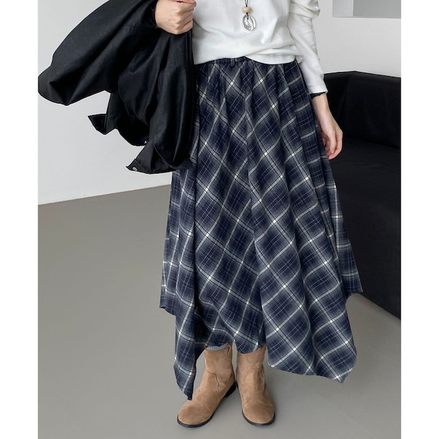 asymmetrical check skirt 10841