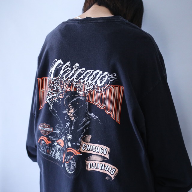 "HARLEY-DAVIDSON" front and back print loose silhouette l/s tee